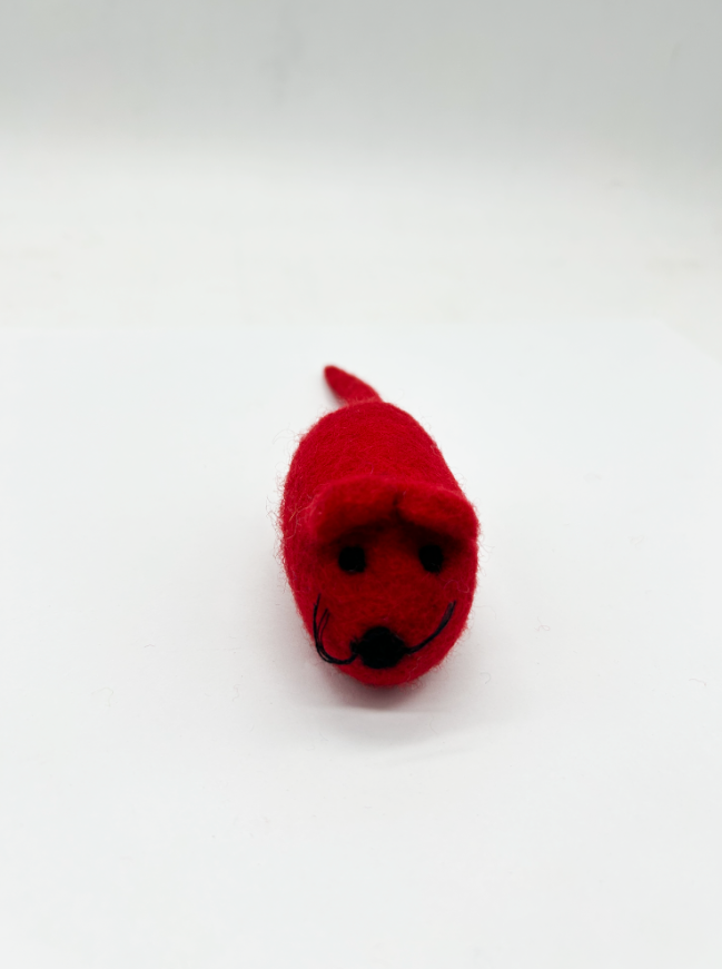 Crimson Red Hand-Felted Wool Mouse – Durable Organic Cat Toy